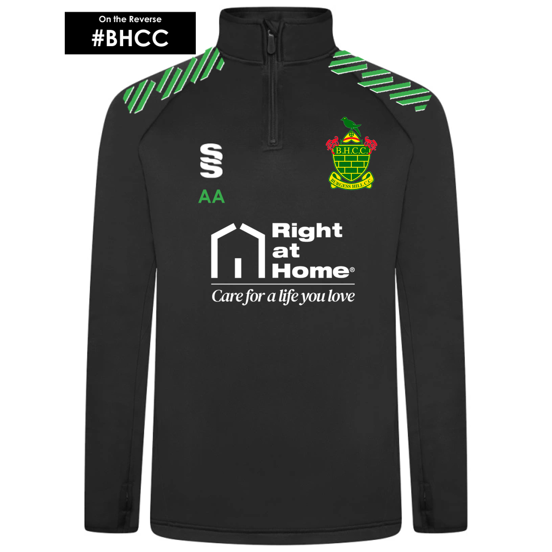 Burgess Hill Cricket Club 1/4 Zip Black Green Adults (Active)