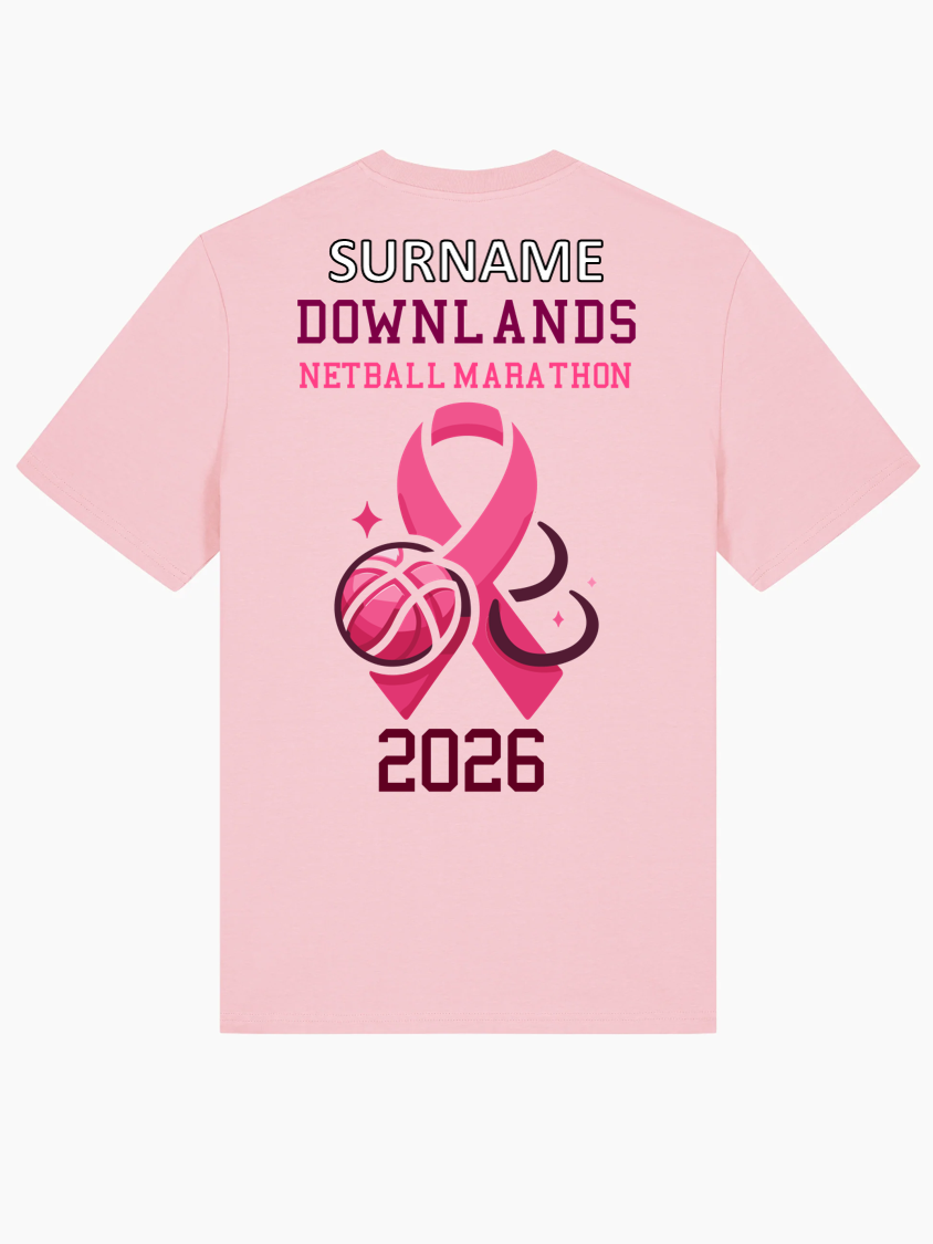 Downlands School 2026 Netball Marathon Tee Junior Pink (JD05)