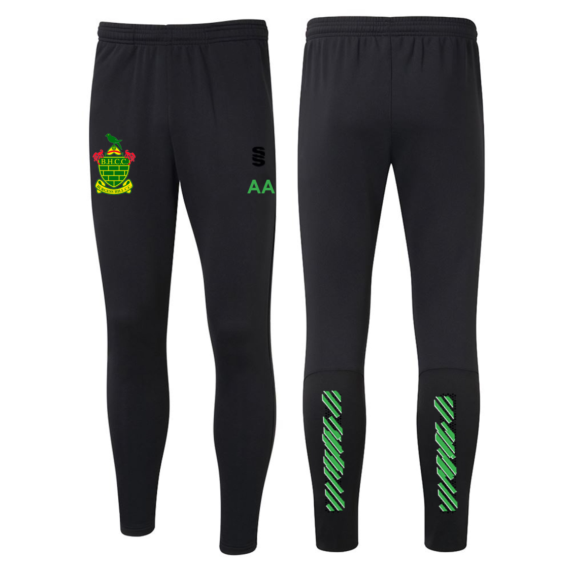 Burgess Hill Cricket Club Training Pant Black Green Junior (Dual Tek)