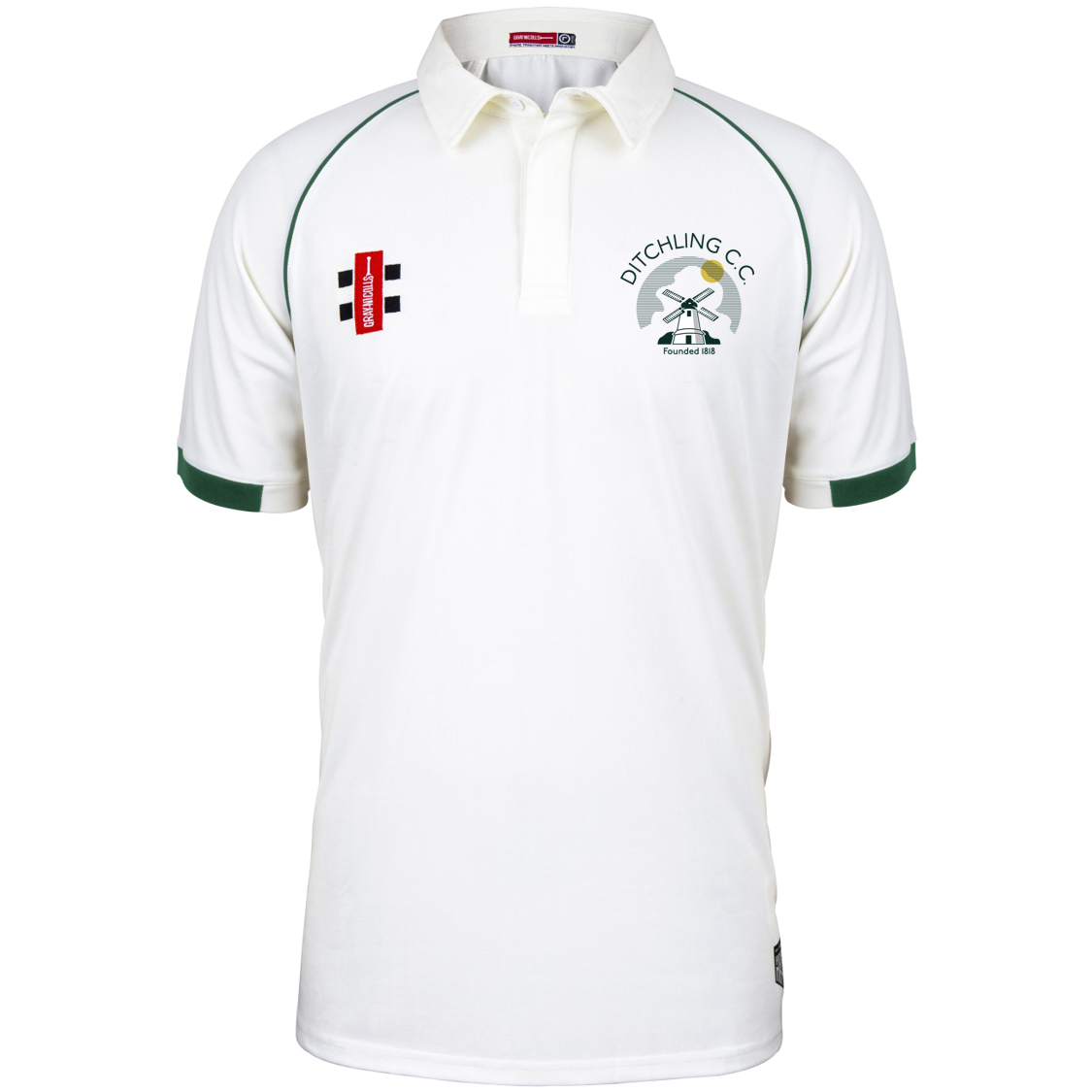 Ditchling Cricket Club Senior's Match Shirt Ivory/Green Adult (Matrix V2)