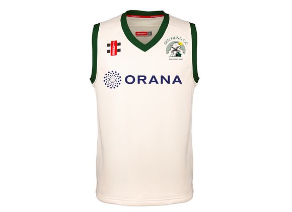 Ditchling Cricket Club Juniors Match Slipover Ivory/Green Adult (Pro Perf.)
