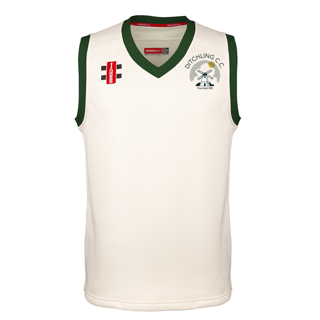 Ditchling Cricket Club Seniors Match Slipover Ivory/Green Adult (Pro Perf.)