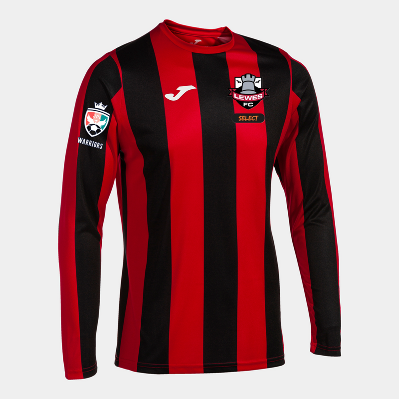 Lewes FC Select Home Shirt Long Sleeved Red/Black Junior (Inter Classic)