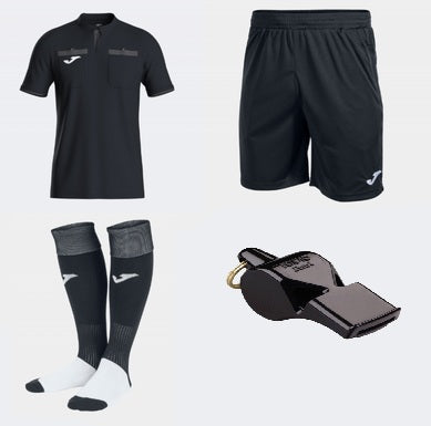 Joma Referee Full Kit Black - with FREE WHISTLE (Respect 3 & Pearl 40S)
