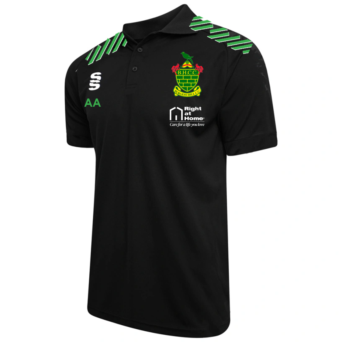 Burgess Hill Cricket Club Polo Black Green Junior (Dual)