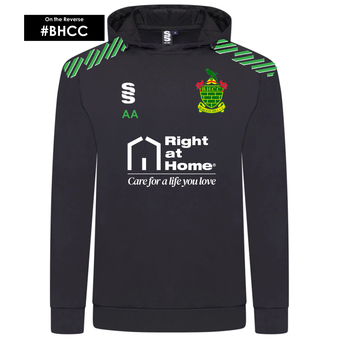 Burgess Hill Cricket Club Hoodie Black Green Adults (Active)