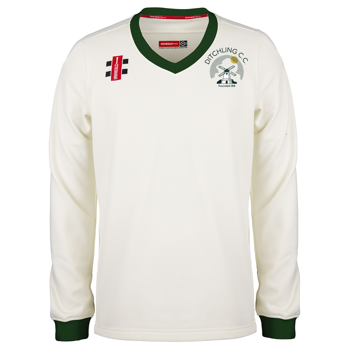 Ditchling Cricket Club Seniors Match Sweater Ivory/Green Adult (Pro Perf.)