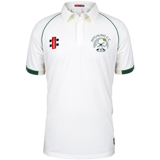 Ditchling Cricket Club Senior's Match Shirt Ivory/Green Adult (Matrix V2)