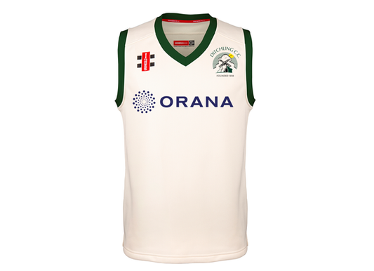 Ditchling Cricket Club Juniors Match Slipover Ivory/Green Junior (Pro Perf.)