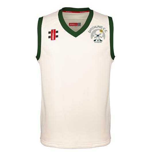 Ditchling Cricket Club Seniors Match Slipover Ivory/Green Adult (Pro Perf.)