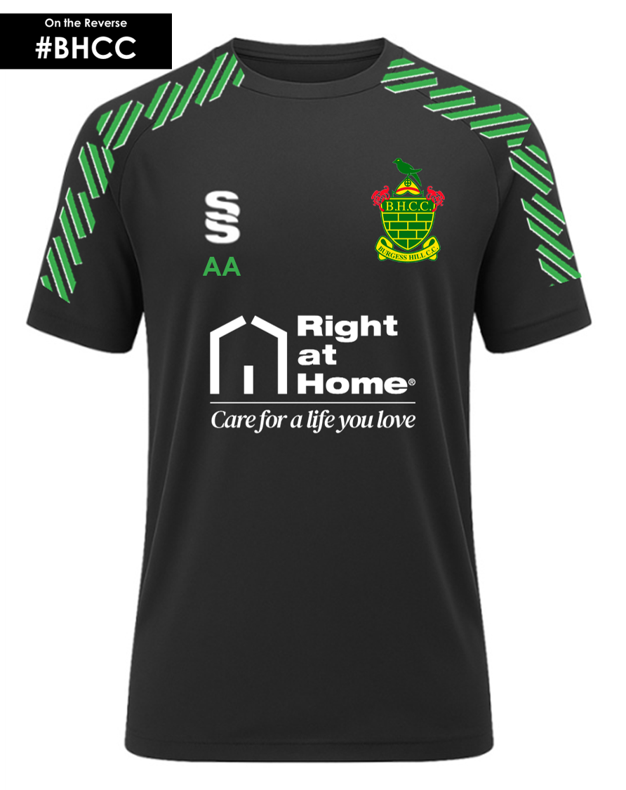 Burgess Hill Cricket Club Tee Black Green Adults (Active)